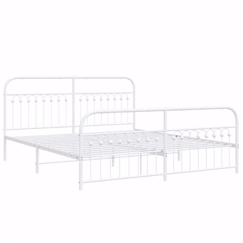 Berkfield Home Metal Bed Frame with Footboard, White, W: 183 cm, D: 213 cm – 3
