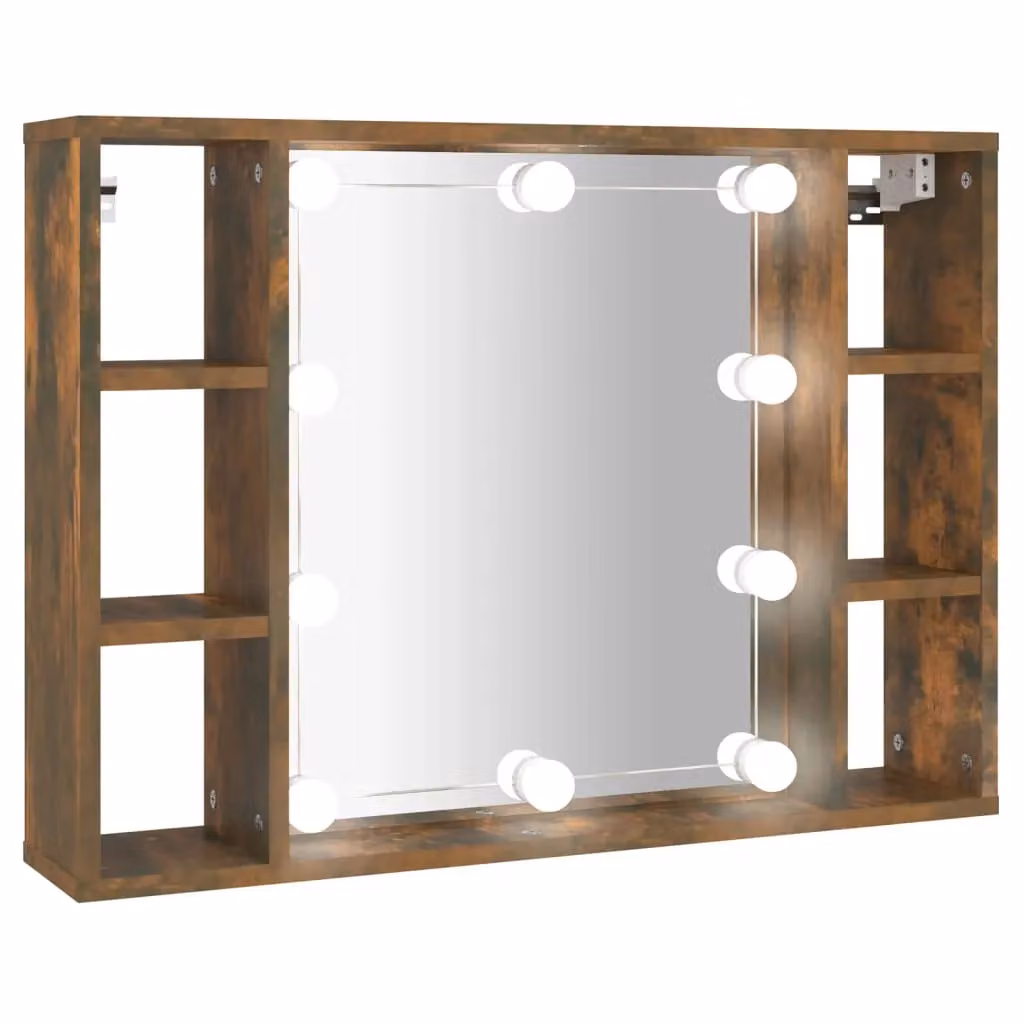 Berkfield Home Mirror Cabinet with LED Lighting in Smoked Oak Brown, W/D/H: 76 x 15 x 55 cm – 2