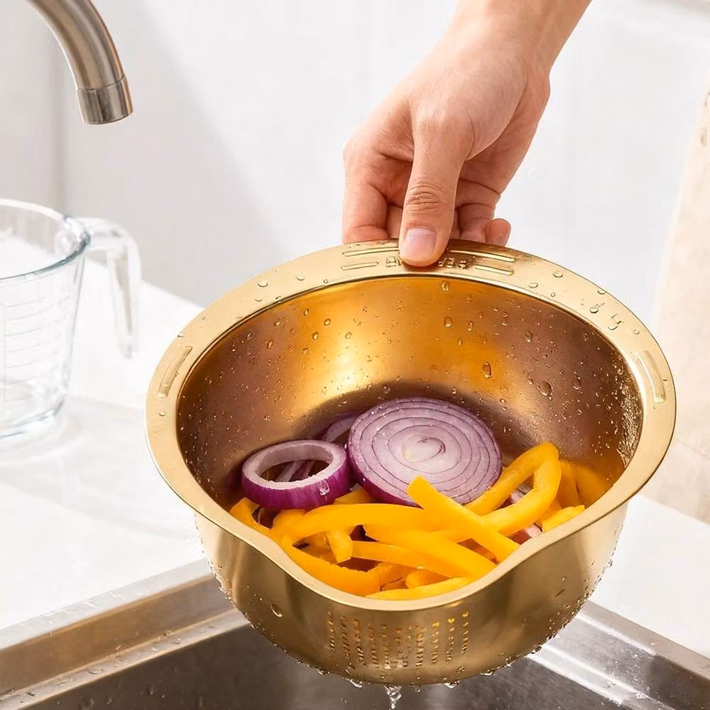 NESTLUNE Gold Large Stainless Steel Round Colander W/D/H: 100 x 15 x 15 cm – 3