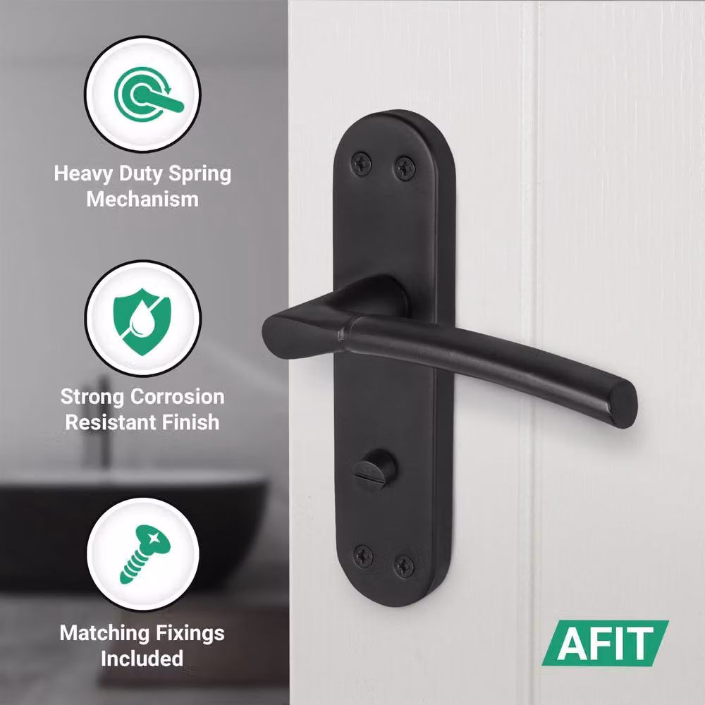 AFIT Matt Black Bathroom Door Handles with Backplate and WC Lock, 1 Pair, W/H: 15.0 x 15.0 cm – 3