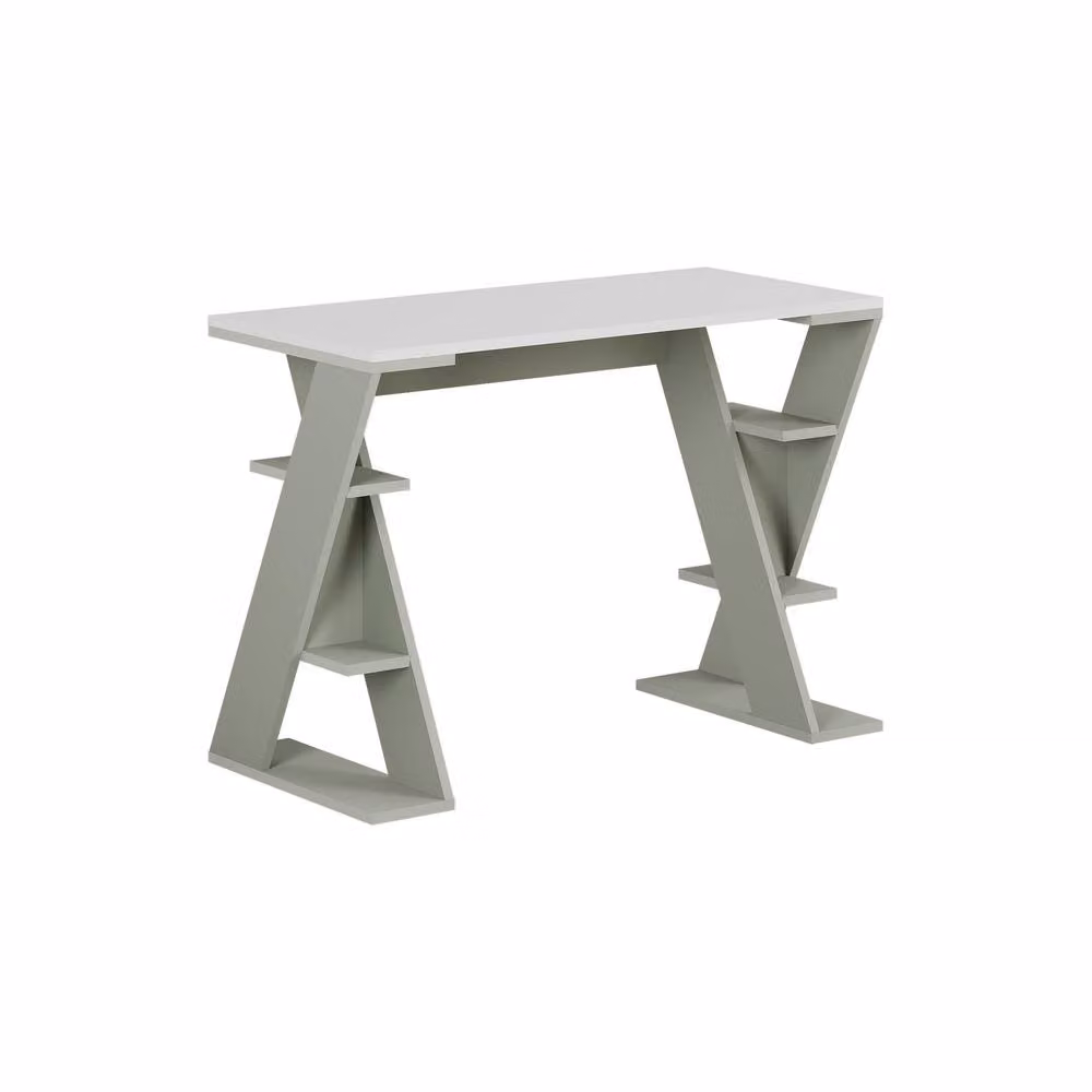 Decortie Papillon Modern White Writing Desk with Integrated Mini Storage Shelves – 2