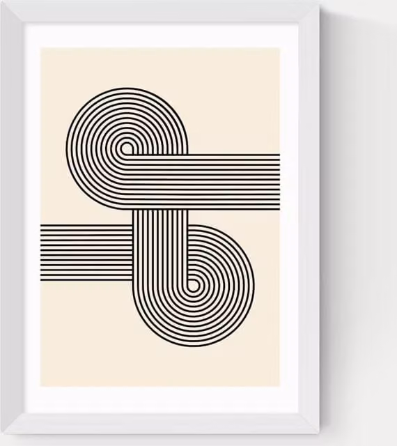 East End Prints Retro Waves Abstract Framed Art in White and Multicolour