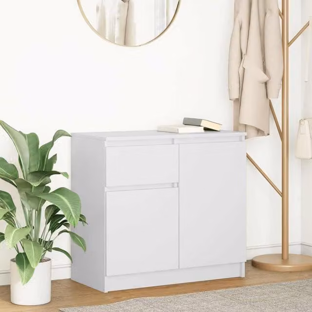 Berkfield Home White Sideboard with Drawer, W/D/H: 71 x 35 x 65 cm