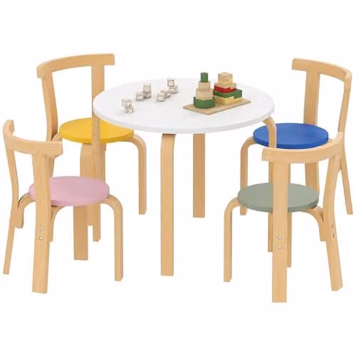 AIYAPLAY 5 Piece Kids Table and Chairs Set, Multicoloured, W/D/H: 60 x 50 x 60 cm