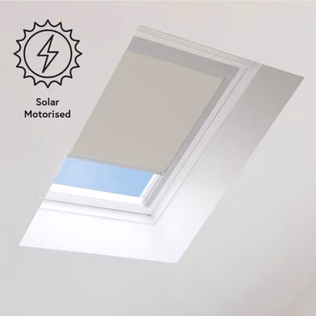 Bloc Blinds Solar Powered Blackout Blind for Velux Roof Windows, Light Grey in Silver