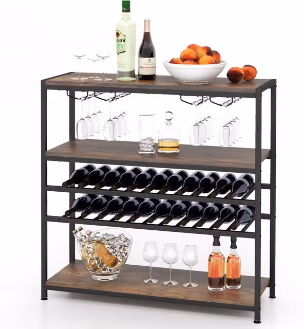 COSTWAY 5-tier Industrial Wood Wine Rack Table in Brown