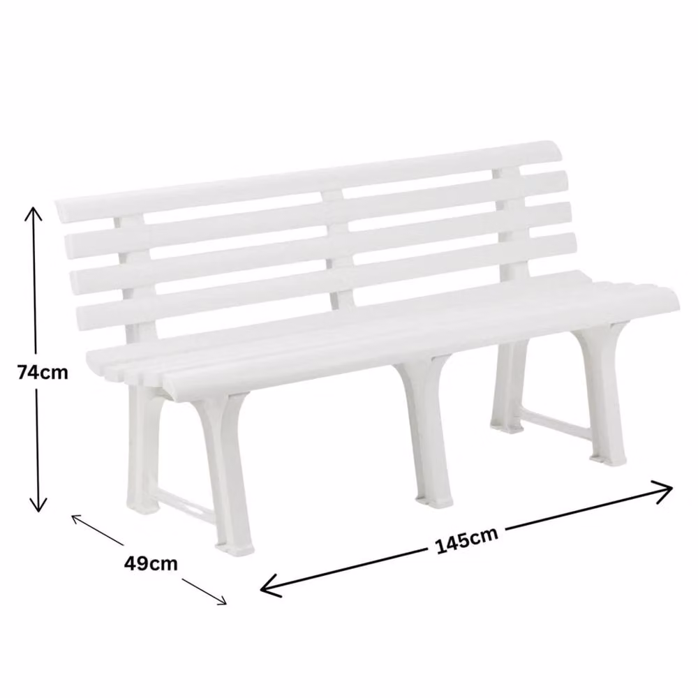 VOGREX White Plastic Garden Bench for 3 Adults, Width: 145 cm – 2