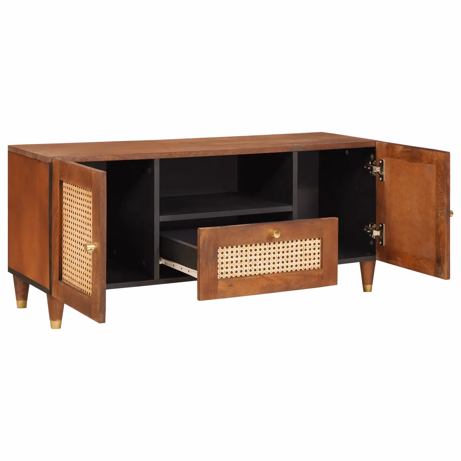Berkfield Home Media Storage Cabinet in Brown Mango Wood and Cane – 2