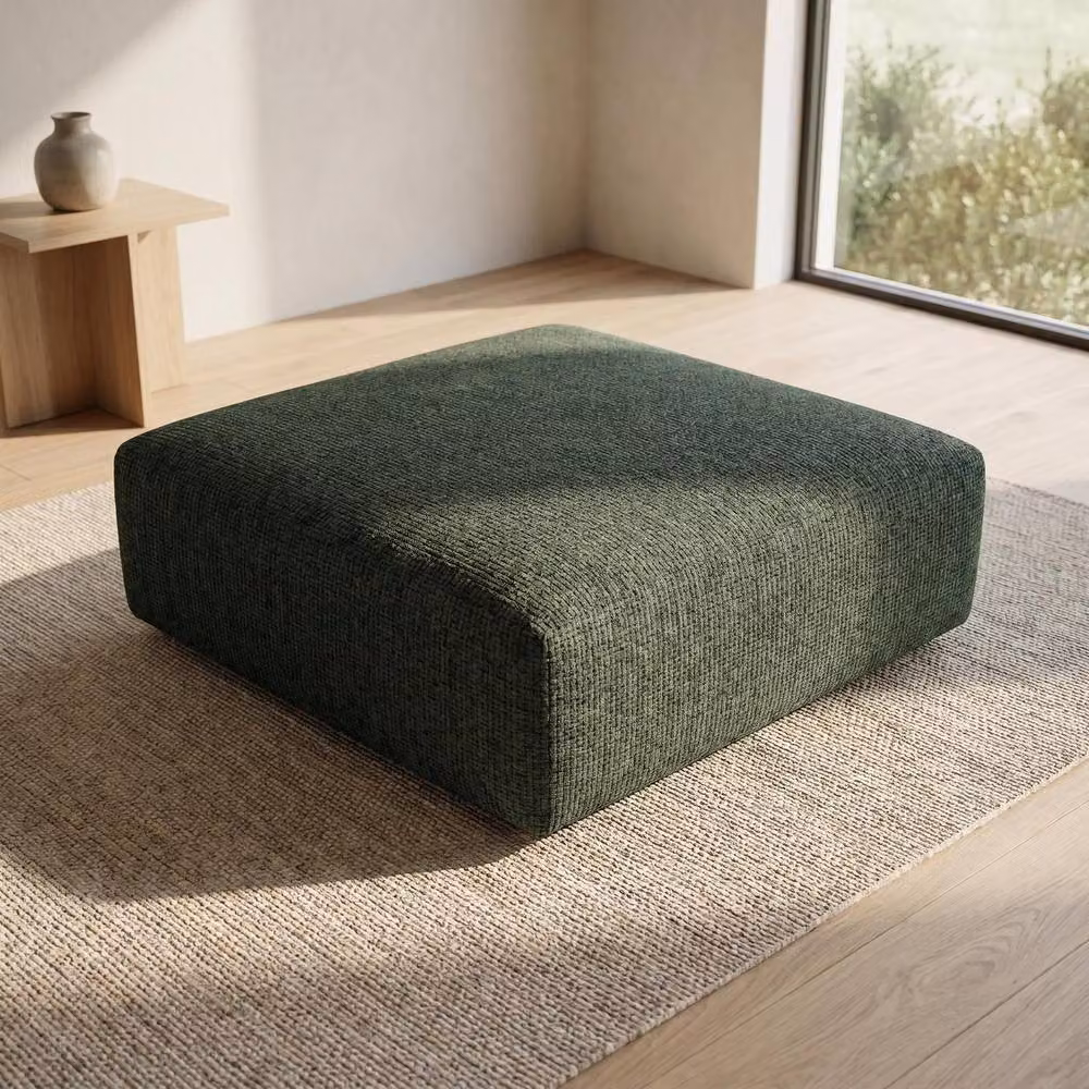 Abakus Direct Tokyo Footstool in Green and Grey Brushed Tweed Fabric – 4