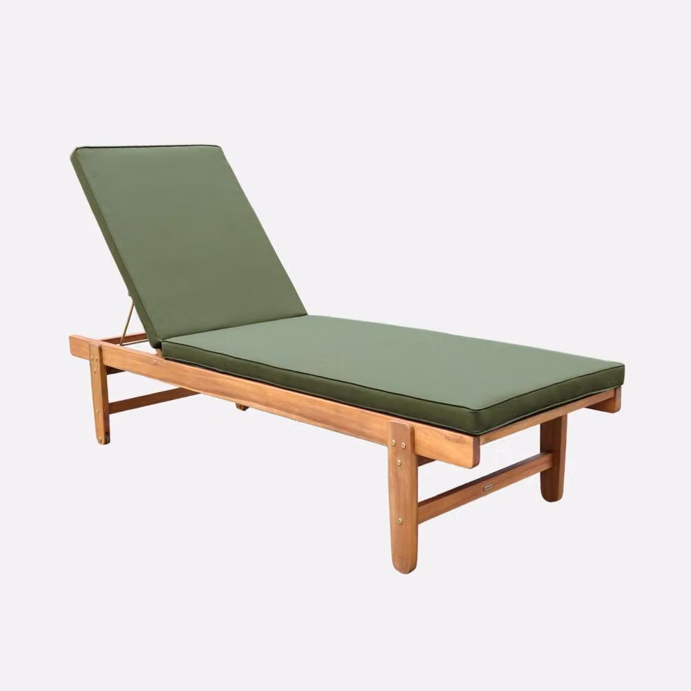 sweeek Pair of Multi-position Wooden Sun Loungers with Wheels in Khaki, featuring Acacia Wood and Weatherproof Polyester Cushions – 2