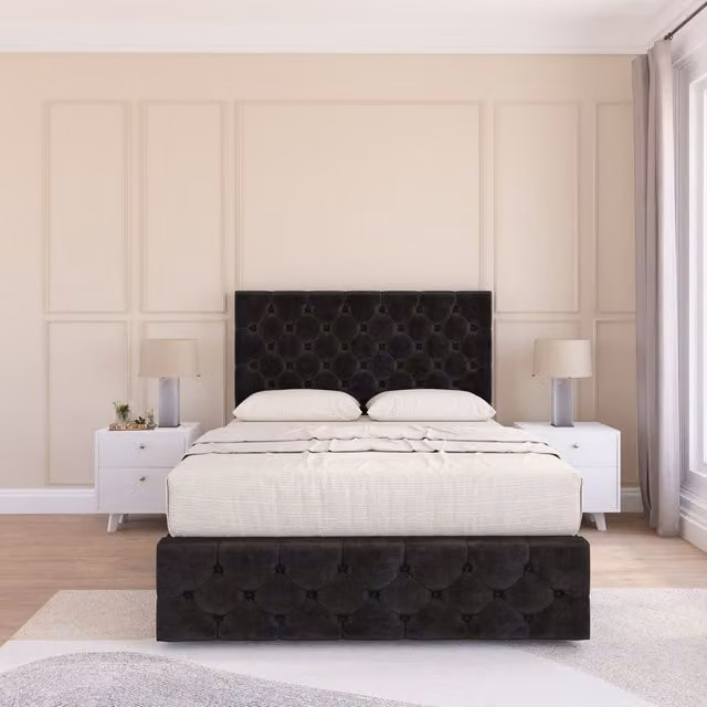 Sloomy Watson Small Single Divan Bed Set with Matching Footboard in Black Plush Velvet