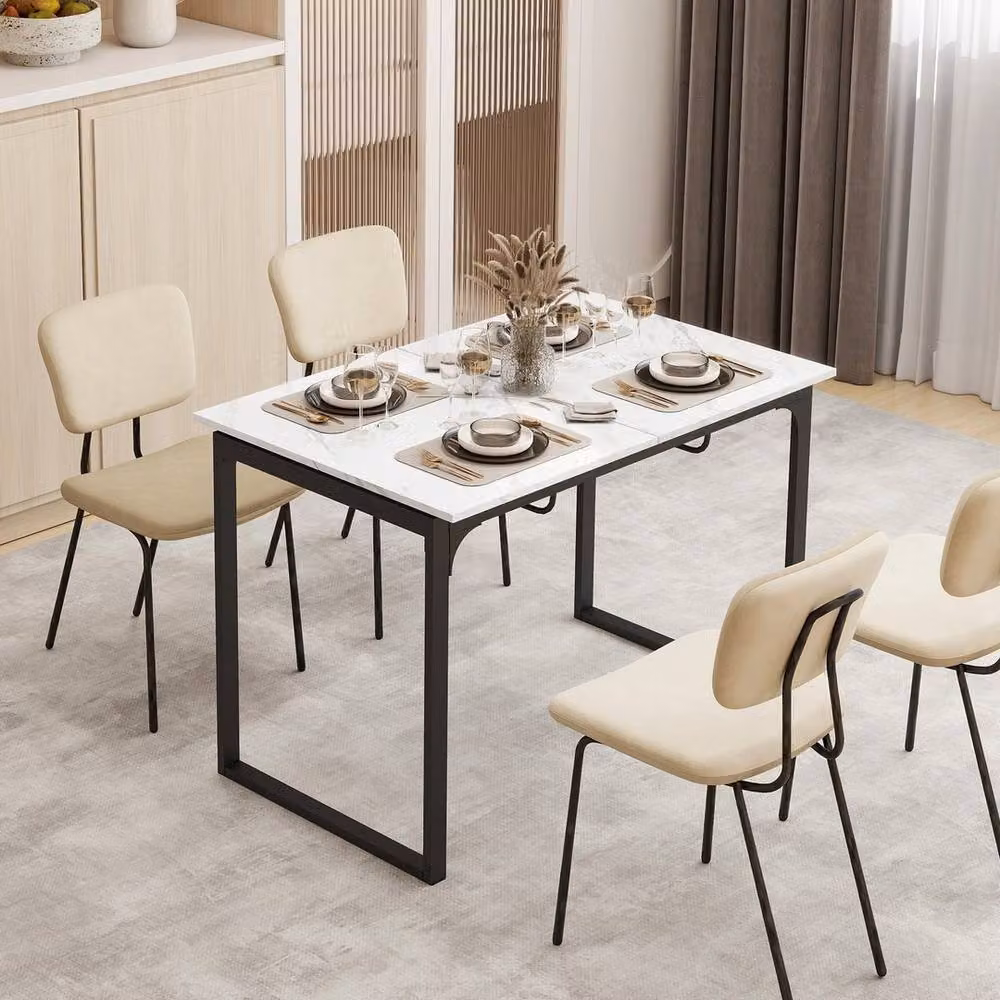 NESTLUNE Extendable Modern Rectangular Dining Table and Kitchen Desk in White – 3