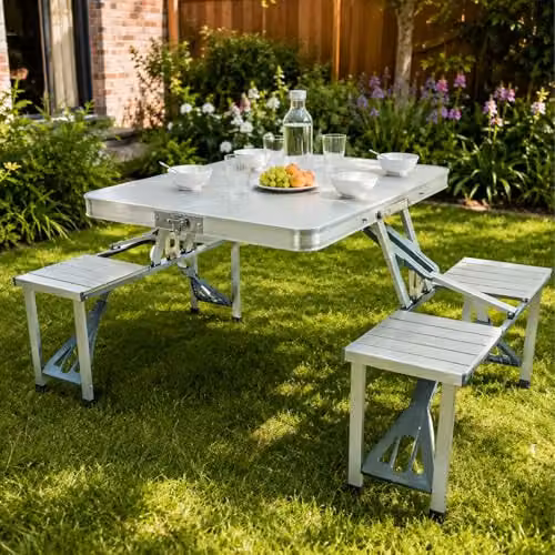 Gr8 Garden Aluminium Folding Camping Table and 4 Chairs Set in Silver – 4