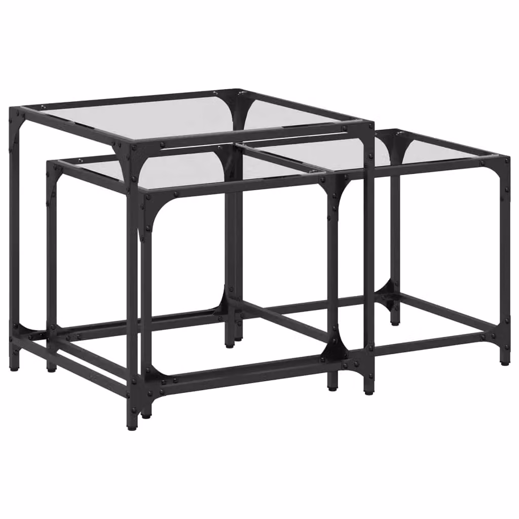 Berkfield Home Nesting Coffee Tables, 2 Piece Set with Transparent Glass Tops and Black Steel Frames – 2