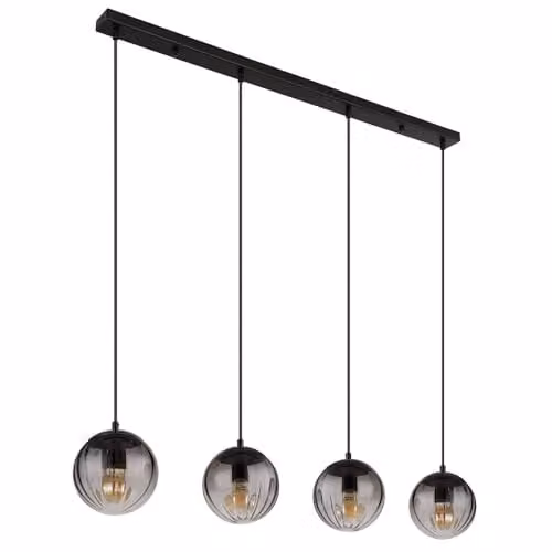 Netlighting Dallerta Bar Pendant Ceiling Light in Black with Grey Glass Shades, 4x E27, W/D/H: 120 x 17 x 80 cm