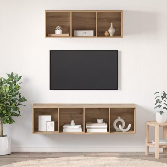 Berkfield Home 2-Piece TV Cabinet Set with Shelf in Artisan Oak Brown, W/D/H: 37 x 37 x 142.5 cm – 1