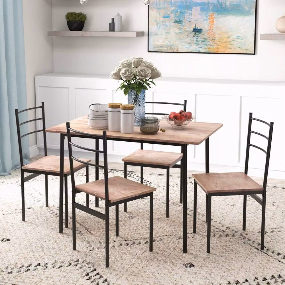 Wyld Haus Kaloro 5 Piece Industrial Dining Set with Black Steel Frame and Brown MDF Laminate, W/D/H: 110 x 70 x 75 cm – 3