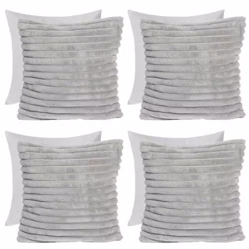 OHS Set of 4 Grey Faux Fur Square Throw Pillows with Removable Covers, W/D/H: 45 x 45 x 45 cm