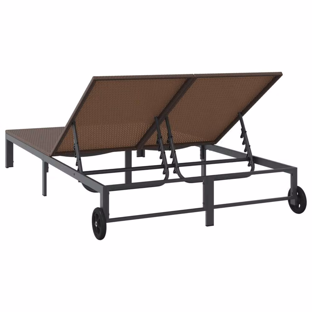Berkfield Home 2-Person Brown Poly Rattan Sunbed with Cushions and Wheels – 3