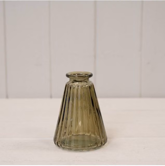 KDMD Ribbed Glass Tabletop Bottle in Olive Green