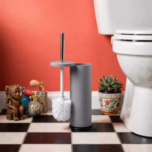 Harbour Housewares Matte Grey Toilet Brush and Holder Set with Stainless Steel Freestanding Base – 2