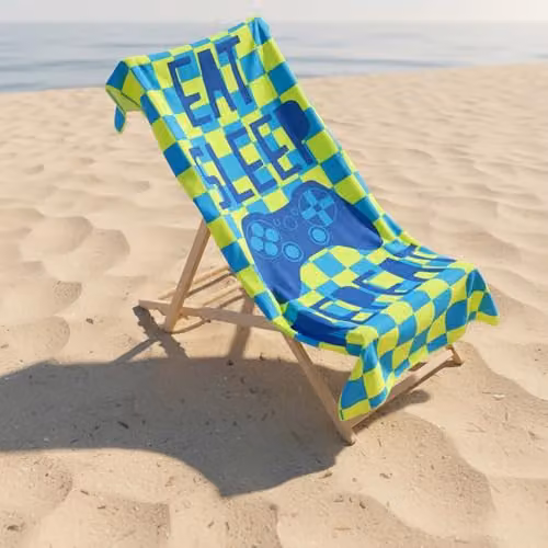 OHS Eat Sleep Game Microfibre Beach Towel, Multicolour, W: 71 cm, L: 152 cm – 1