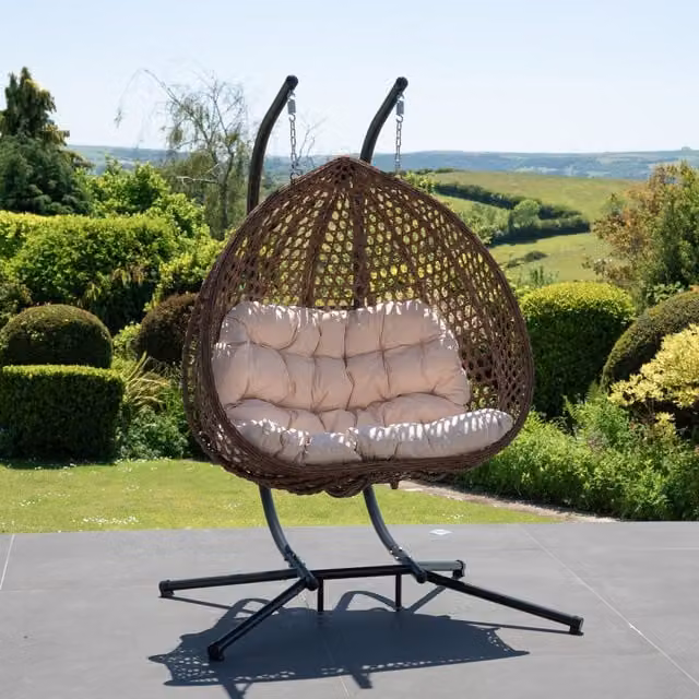 Artemis Home Alston Double Garden Hanging Egg Chair in Cream with Cushions