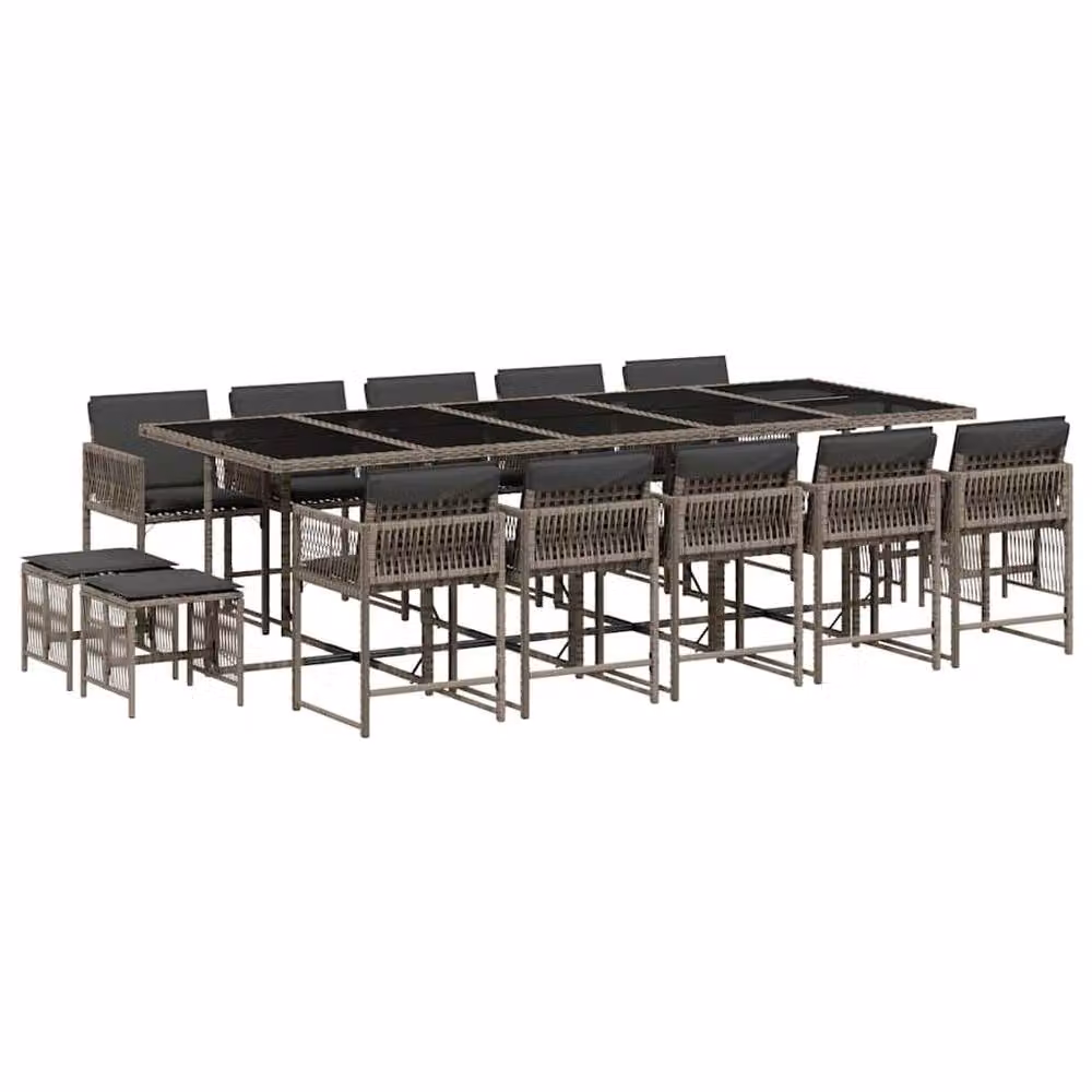 Berkfield Home 15 Piece Grey Poly Rattan Garden Dining Set with Cushions and Glass Tabletop – 2
