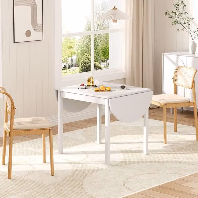 Livingandhome White Oval Wooden Extendable Butterfly Leaf Dining Table