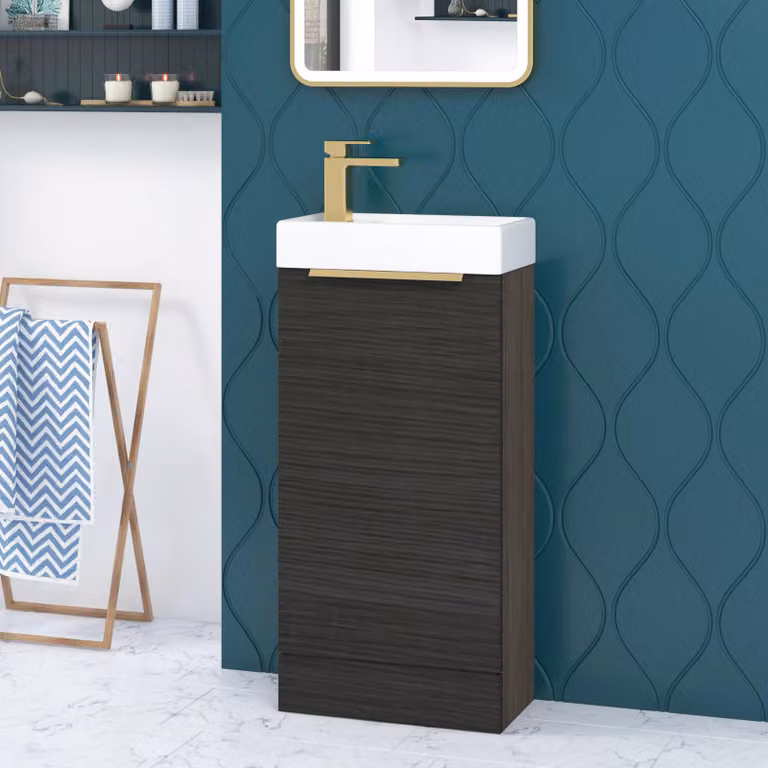 Royal Bathrooms Como 400mm Floor Standing Cloakroom Vanity Unit with Basin and Brushed Brass Handle