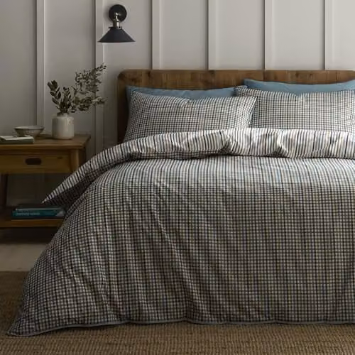Appletree Micro Check Green Cotton Duvet Cover Set, Includes 1 Duvet Cover (200 x 200 cm) and 2 Pillowcases (140 x 200 cm) – 1