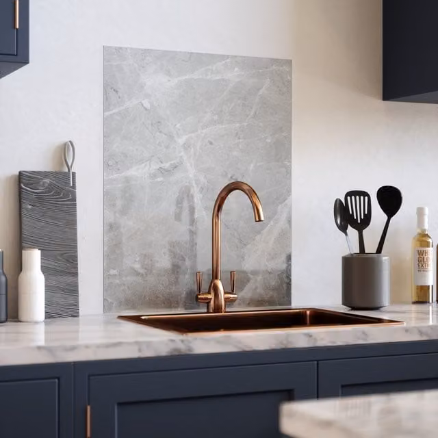 House Beautiful Pietra Grey Marble Look Glass Kitchen Splashback, W: 60.0 cm, H: 75.0 cm – 1