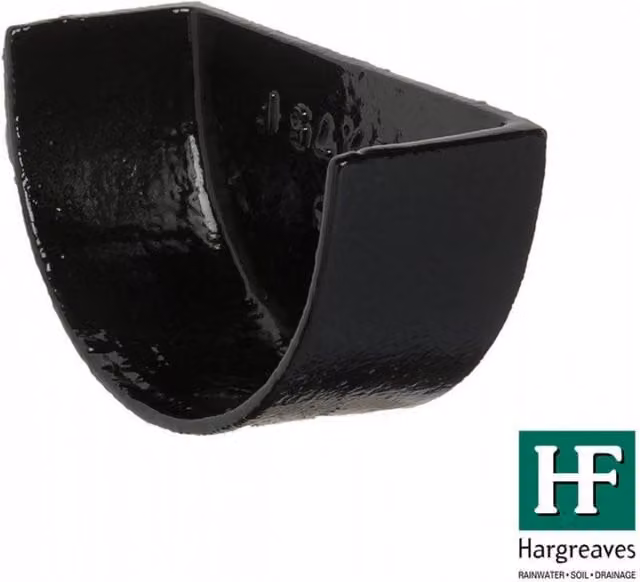 Hargreaves Premier Cast Iron Deep Half Round Gutter External Stopend, 100mm, Black
