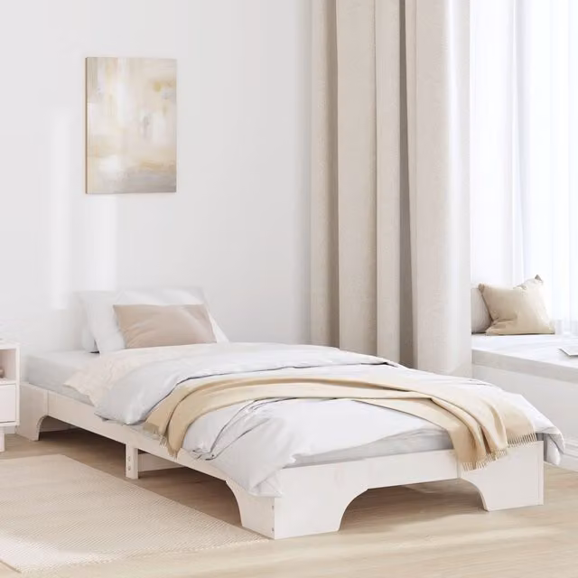 Berkfield Home White Solid Pine Wood Bed Frame W/D/H: 80 x 200 cm