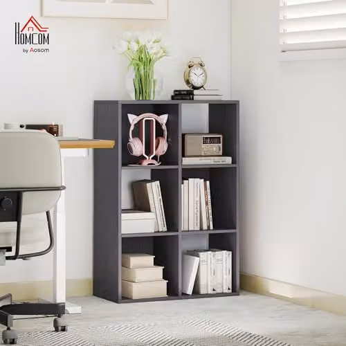 HOMCOM Modern 6-Cube Freestanding Bookshelf in Grey for Home or Office, W/D/H: 91.5 x 29.5 x 61.5 cm – 2
