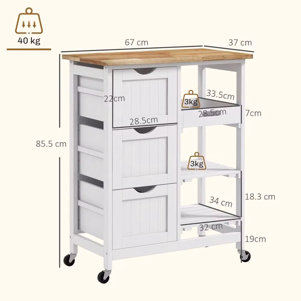 EONLION White Compact Wood Bar Serving Cart Trolley, Width: 100 cm – 2