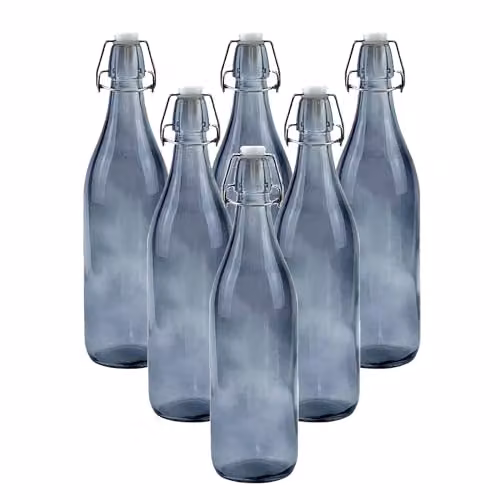 Simpa Set of 6 Grey Glass Bottles with Swing Top Lids, 1 l each – 1