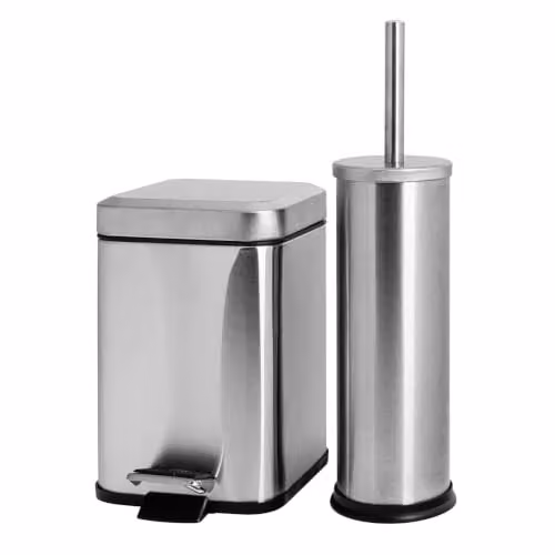 Harbour Housewares 3L Stainless Steel Pedal Bin and Toilet Brush Set in Silver – 1