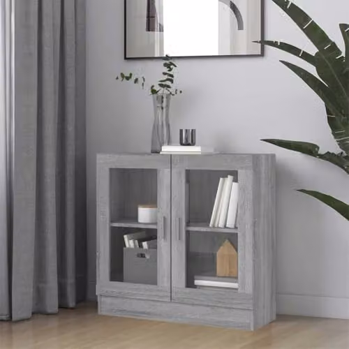 vidaXL Vitrine Cabinet in Grey Sonoma with Glass Doors and Internal Shelves, W/D/H: 82.5 x 30.5 x 80 cm – 2