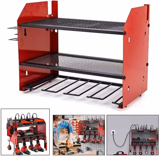 EONLION Heavy Duty Steel Power Tool Organizer and Drill Holder, Red, W: 100 cm, H: 200 cm – 1