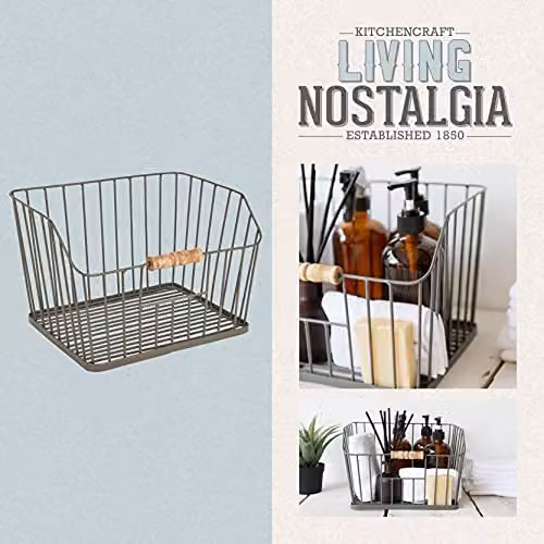 KitchenCraft Living Nostalgia Large Wire Storage Basket, Grey, W: 23.5 cm, D: 28.5 cm, H: 19 cm – 2