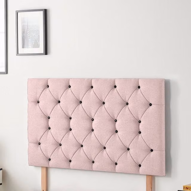 Somnior Beds Ltd Savoy Pink Plush Velvet Superking Divan Headboard with Geometric Upholstered Frame