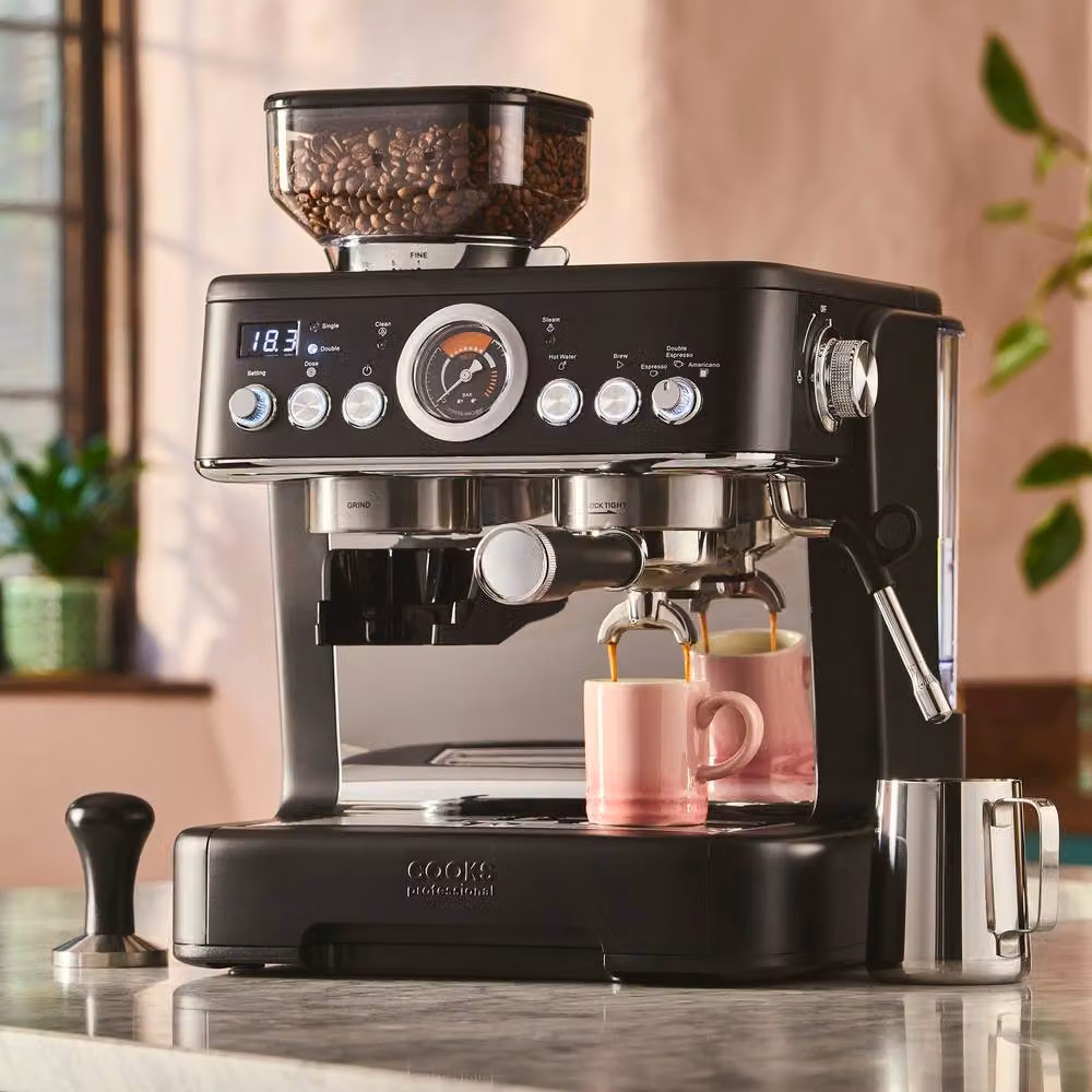 Cooks Professional Bean-To-Cup Espresso Coffee Machine with 20-Bar Pump, Integrated Grinder and Steam Wand, Black – 2