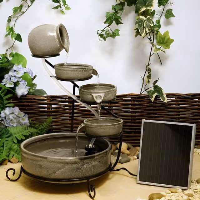 Primrose Brown Solar Ceramic Cascade Tabletop Water Feature