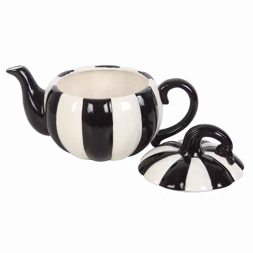 Something Different Strange & Unusual Striped Pumpkin Ceramic Teapot in Black – 2