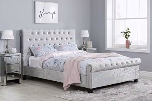 Birlea Sienna Upholstered Steel Crushed Velvet Bed Frame with Lift Up Base in Silver Grey, W/D/H: 120 x 200 cm – 1