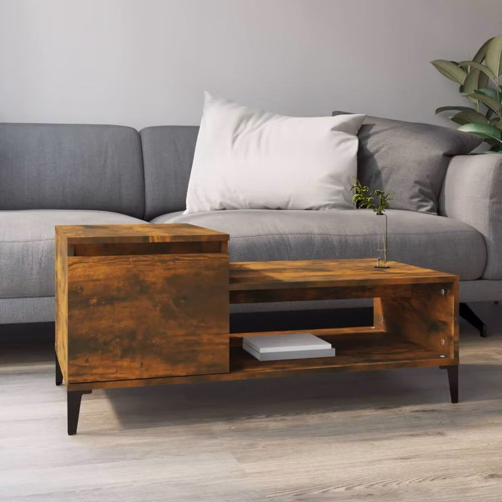 Berkfield Home Smoked Oak Coffee Table in Brown, W/D/H: 100 x 50 x 45 cm – 2
