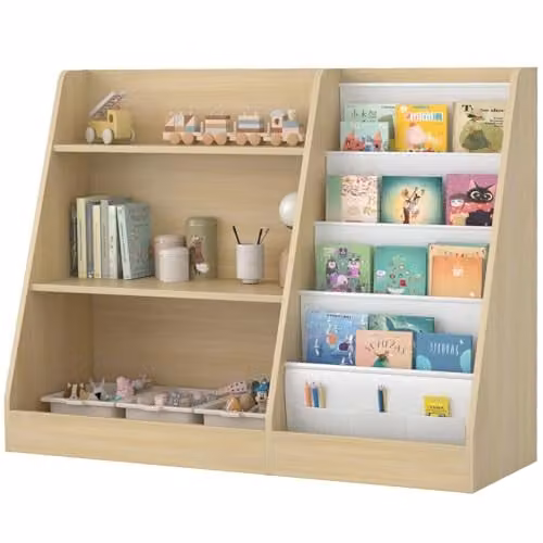 Huhote Wooden Childrens Bookshelf in Brown – 1