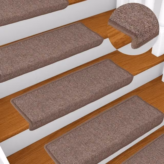 Berkfield Home Non-Slip Self-Adhesive Carpet Stair Treads, 15 Pieces, Brown, W: 65 cm, D: 21 cm, H: 4 cm – 1