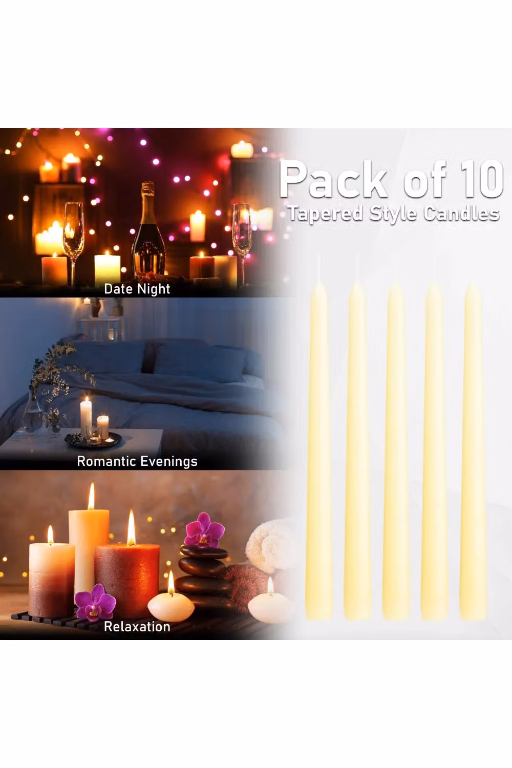 Deco Express Set of 10 Classic Taper Candles in Beige – 8